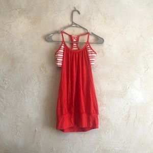 Lululemon red/ orange flowy tank with striped built in bra